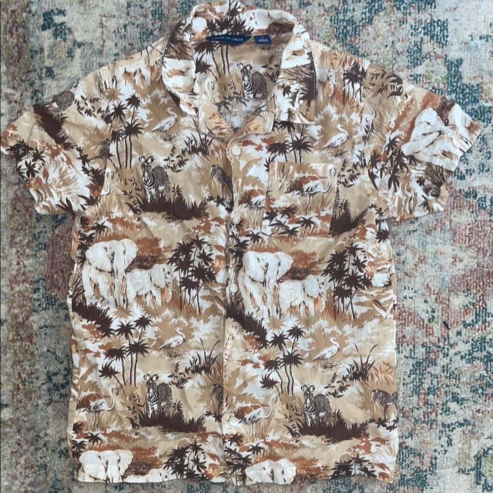 Janie and Jack Tan and Brown Scenic Button Down Shirt